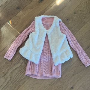 4T pink Sweater Dress with Fur Vest